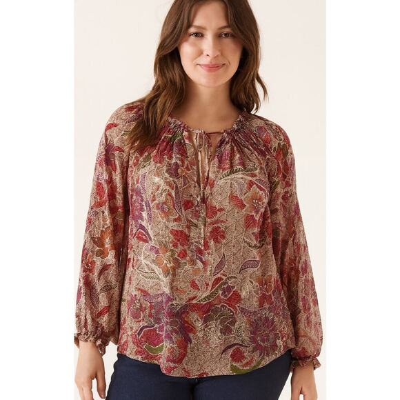 VICI Womens blouse Pink Red Floral Metallic Threading Flowy Boho top Size SM - Picture 1 of 10